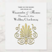  Art Deco Gold Plume Arabesque Wijn Etiket (Enkel label)