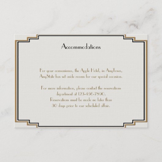 Art Deco Gold Posh Wedding Insert Informatiekaartje (Voorkant)