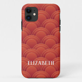 Art Deco Gold Red Name Persoonlijk iPhone 11 Hoesje