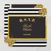 Art Déco Gold Roses & Stripes Mariage Cartes RSVP (Devant / Derrière)
