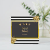 Art Déco Gold Roses & Stripes Mariage Cartes RSVP (Debout devant)