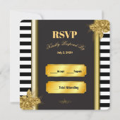 Art Déco Gold Roses & Stripes Mariage Cartes RSVP (Dos)
