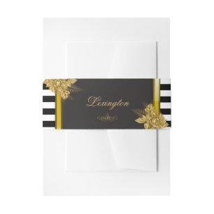 Art Deco Gold Rozen, Stripes Invitation Belly Band Uitnodigingen Wikkel