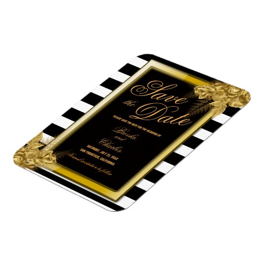 Art Deco Gold Rozen & Stripes Opslaan Datum Kaart Magneet (Linkerzijde)