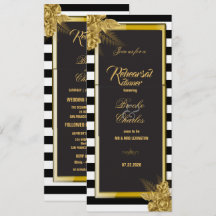 Art Deco Gold Rozen, Stripes Rehearsal Dinner Kaar