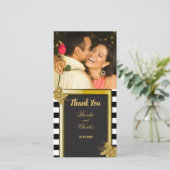 Art Deco Gold Rozen, Stripes Wedding Hartelijk dan Bedankkaart (Staand voorkant)