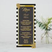 Art Deco Gold Rozen, Stripes Wedding Menu Kaart (Staand voorkant)