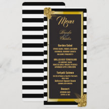 Art Deco Gold Rozen, Stripes Wedding Menu Kaart