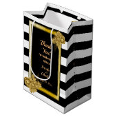 Art Deco, Gold Rozen zwarte strepen Medium Cadeauzakje (Voorkant Gekanteld)