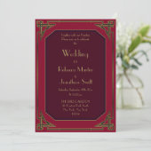 Art Déco Gold sur Red Vintage Wedding Invitation (Debout devant)