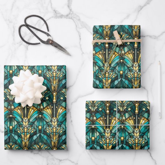Art Deco Gold & Teal Wrapping Paper Flat Sheets (Voorkant)
