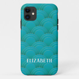 Art Deco Gold Turquoise Name Persoonlijk iPhone 11 Hoesje