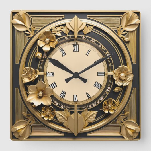 Art Deco Gold Vierkante Klok (Voorkant)