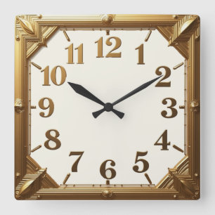 Art Deco Gold Vierkante Klok