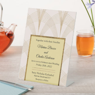 Art Deco Gold Wedding Uitnodiging Reclamebord Met Voetstuk
