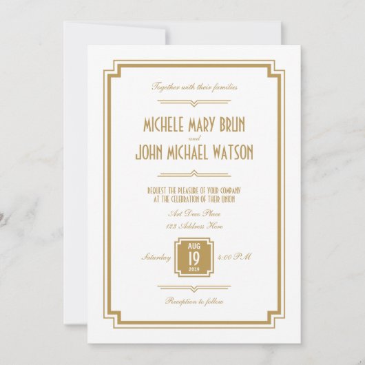 Art Deco Gold White Backtext Weddenschap Kaart (Voorkant)