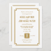 Art Deco Gold White Backtext Weddenschap Kaart (Voorkant / Achterkant)