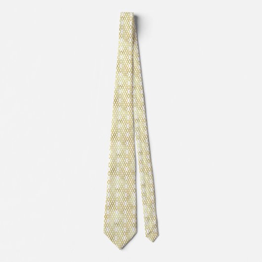 Art Deco Gold & White Diamond Pattern Stropdas (Voorkant)