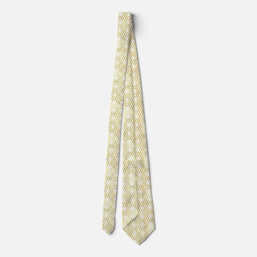 Art Deco Gold & White Diamond Pattern Stropdas (Achterkant)