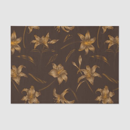 Art Deco Golden Brown Lily Flower Tissuepapier (Voorkant)