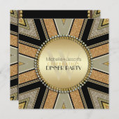 Art Deco Golden Glitter Dinner Party Uitnodiging (Voorkant / Achterkant)
