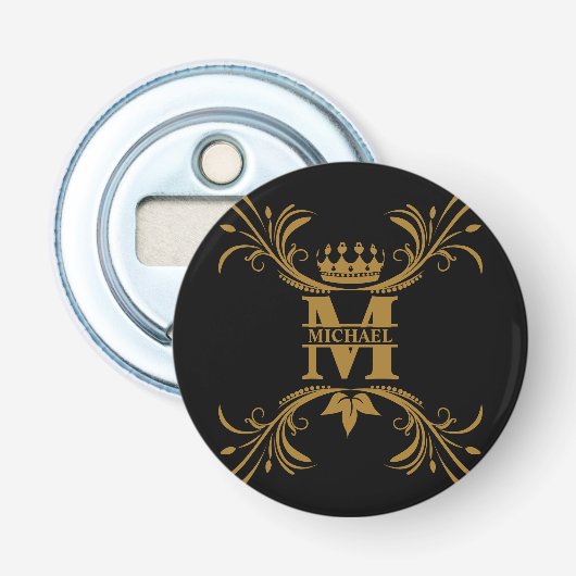  Art Deco Golden Naam Monogram Button Flesopener (Voorkant)