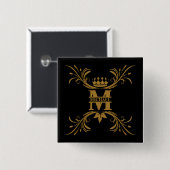  Art Deco Golden Naam Monogram Vierkante Button 5,1 Cm (Voorkant /achterkant)
