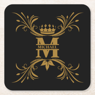  Art Deco Golden Naam Monogram Vierkante Kartonnen Onderzetter