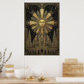 Art Deco Golden Sun Face Palace Poster | Celestial (Keuken)