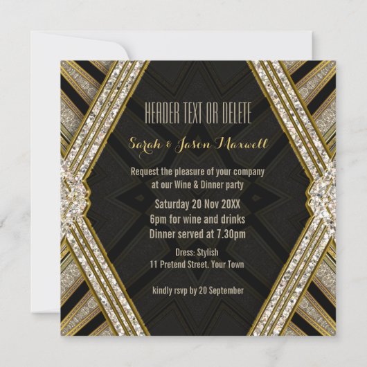 Art Déco Goldy Diamonds Diner fêtes Invitations (Dos)