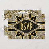 Art Deco Goldy Diamonds Wedding RSVP Kaarten (Voorkant / Achterkant)