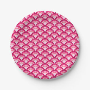Art Deco golfpatroon - fuchsia en koraal Papieren Bordje