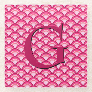 Art Deco-golfpatroon - fuchsie en koraal Glazen Onderzetter