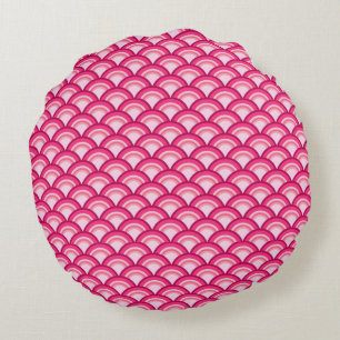 Art Deco-golfpatroon - fuchsie en koraal Rond Kussen