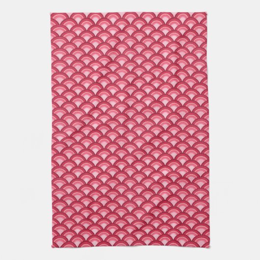 Art Deco-golfpatroon - rood en fuchsia Theedoek (Verticaal)