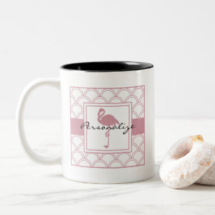 Art Deco golfpatroon roze flamingo Tweekleurige Koffiemok