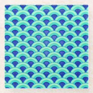 Art Deco golfpatroon - turquoise en kobalt Glazen Onderzetter