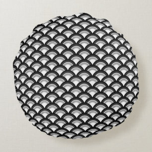 Art Deco-golfpatroon - zwart-wit Rond Kussen