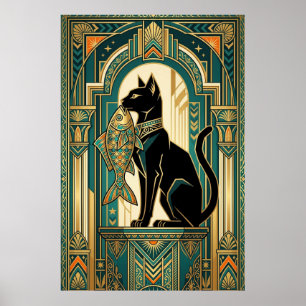 Art Deco Gordijn Klimmende Kat Wandschildering Poster