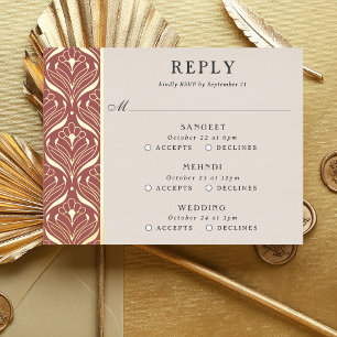 Art Deco Goud Bloemenbruiloft Multi Event RSVP-kaa Folie Uitnodiging Briefkaart
