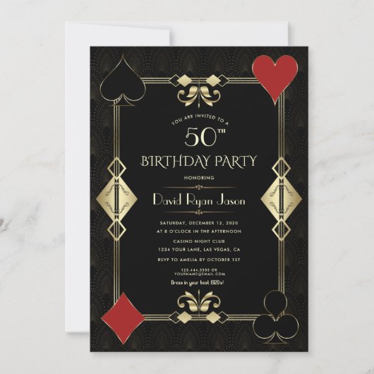 Art Deco Goud Casino Night Poker Man Verjaardag  Kaart (Voorkant)