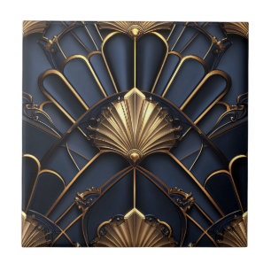 Art Deco Goud en Blauw Vintage Tegeltje