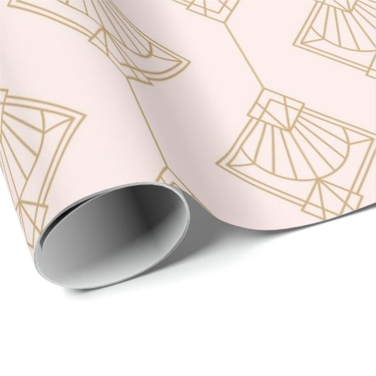 Art Deco Goud en Bord Roze Patroon Cadeaupapier (Rol Hoek)