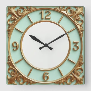 Art Deco Goud en Mint Vierkante Klok