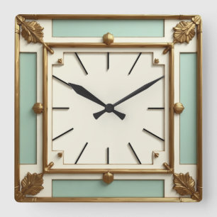 Art Deco Goud en Mint Vierkante Klok