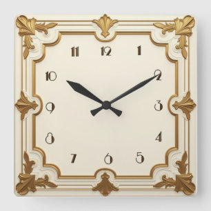 Art Deco Goud en Wit Vierkante Klok