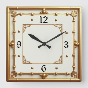 Art Deco Goud en Wit Vierkante Klok