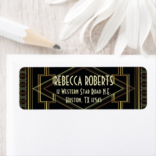 Art Deco Goud en Zwart Bruiloft Grote Gatsby Etiket (Insitu)