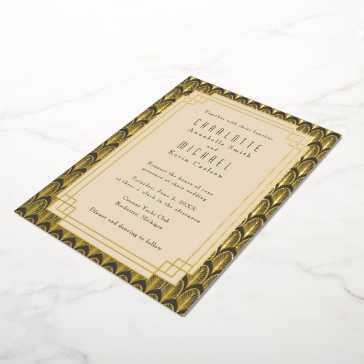 Art Deco  goud Folie Uitnodiging (Gedraaid)