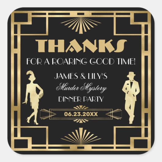 Art Deco Goud Gatsby Moordmysterie Bruisende Jaren Vierkante Sticker (Voorkant)